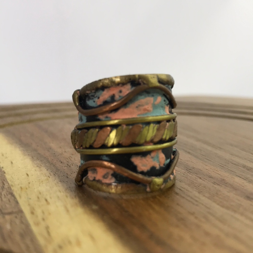 Beautiful Patina Brass Finish Cuff Ring Adjustable